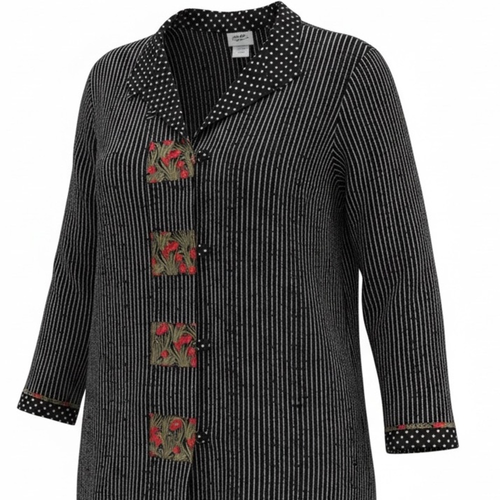 Marla Duran XL Black Rayon Art Polka Dot Collar | Floral Patch Detail | USA